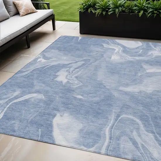 Blue And Sky Blue Abstract Washable Indoor Outdoor Area Rug Photo 1
