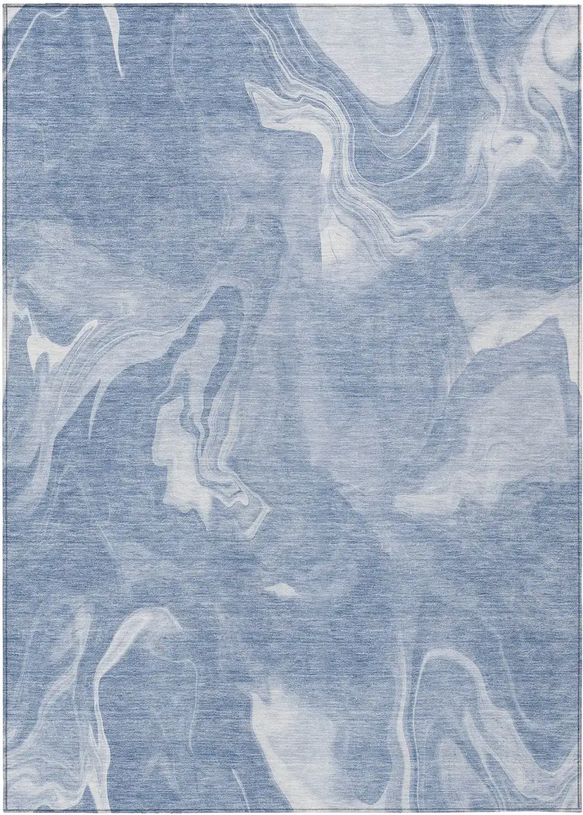 Blue And Sky Blue Abstract Washable Indoor Outdoor Area Rug Photo 2