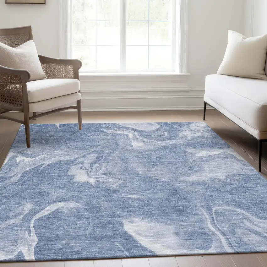 Blue And Sky Blue Abstract Washable Indoor Outdoor Area Rug Photo 9