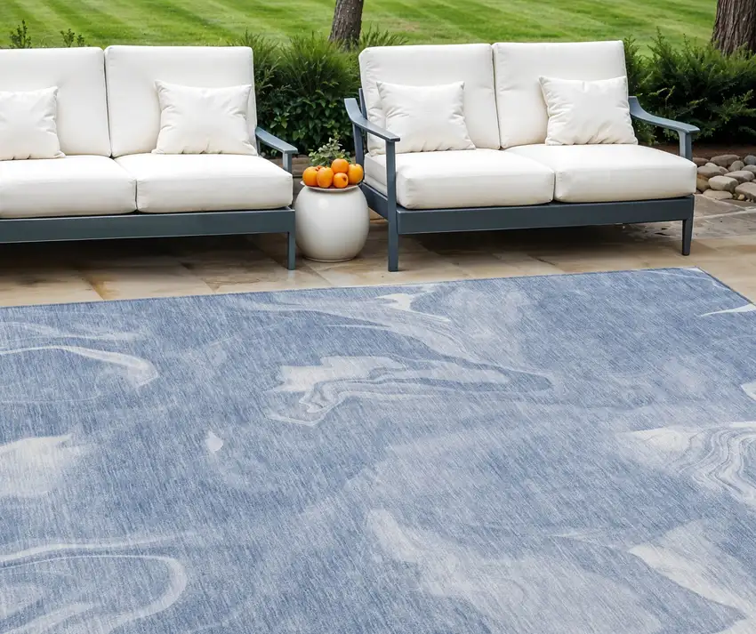 Blue And Sky Blue Abstract Washable Indoor Outdoor Area Rug Photo 1