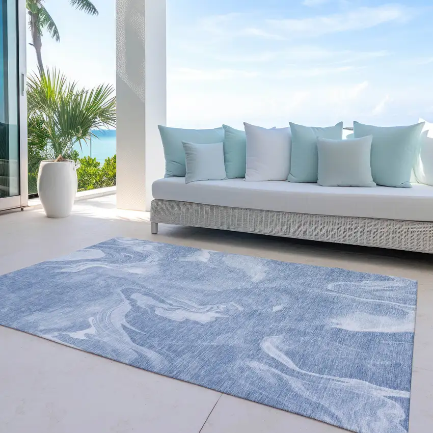 Blue And Sky Blue Abstract Washable Indoor Outdoor Area Rug Photo 8