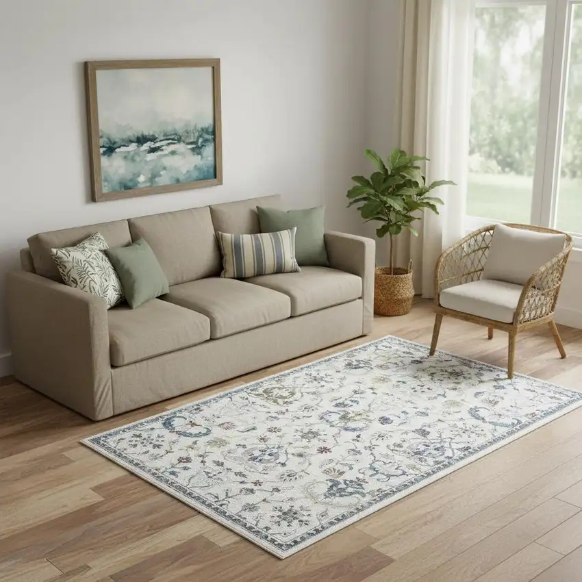 Blue And Sky Blue Floral Area Rug Photo 1