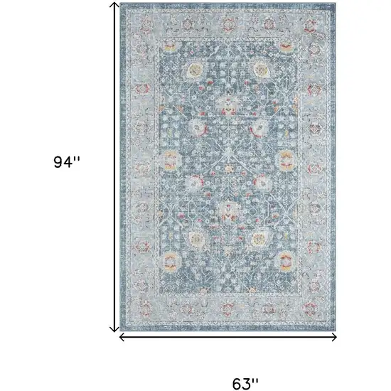 Blue And Sky Blue Floral Distressed Area Rug Photo 3