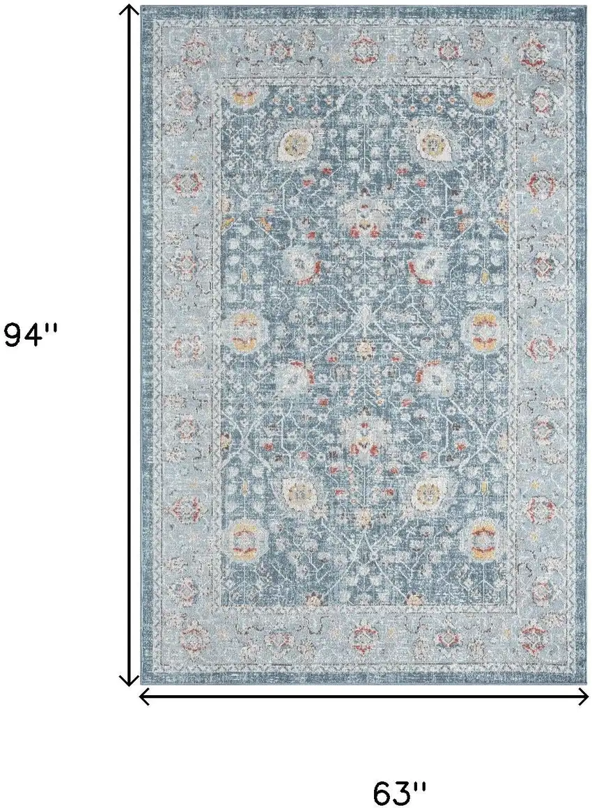 Blue And Sky Blue Floral Distressed Area Rug Photo 3