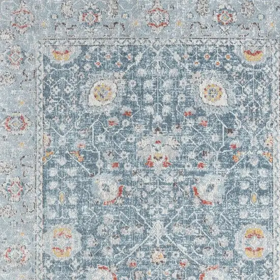 Blue And Sky Blue Floral Distressed Area Rug Photo 4