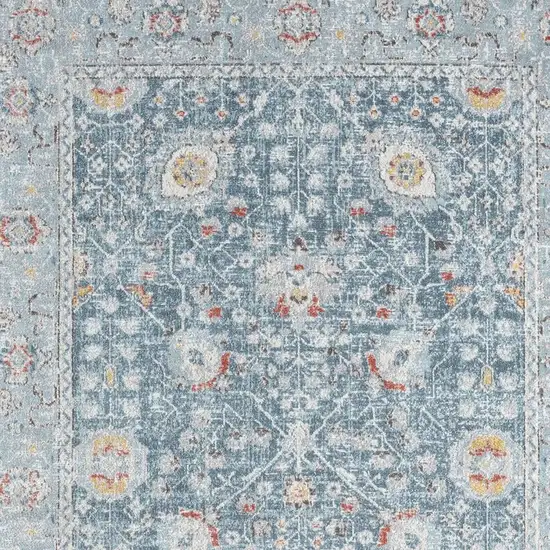 Blue And Sky Blue Floral Distressed Area Rug Photo 4