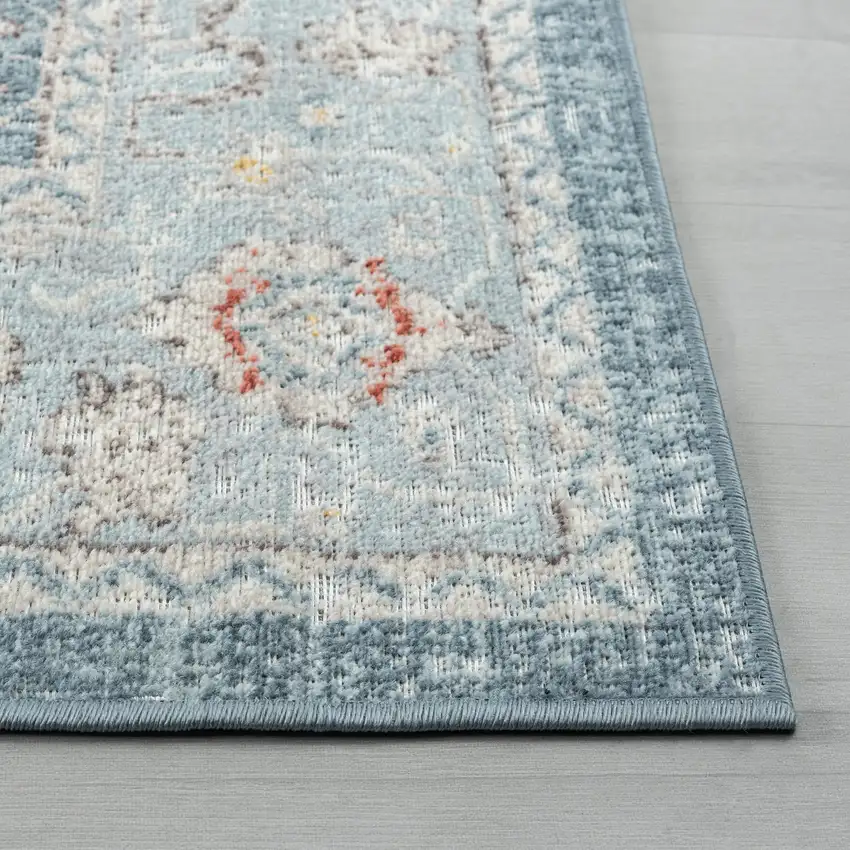 Blue And Sky Blue Floral Distressed Area Rug Photo 9