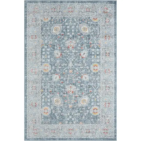 Blue And Sky Blue Floral Distressed Area Rug Photo 2