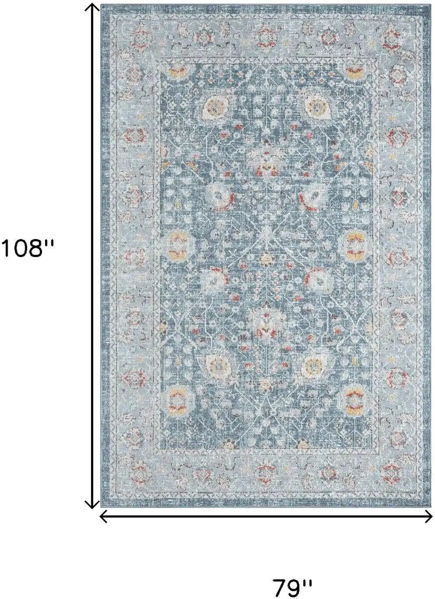 Blue And Sky Blue Floral Distressed Area Rug Photo 3