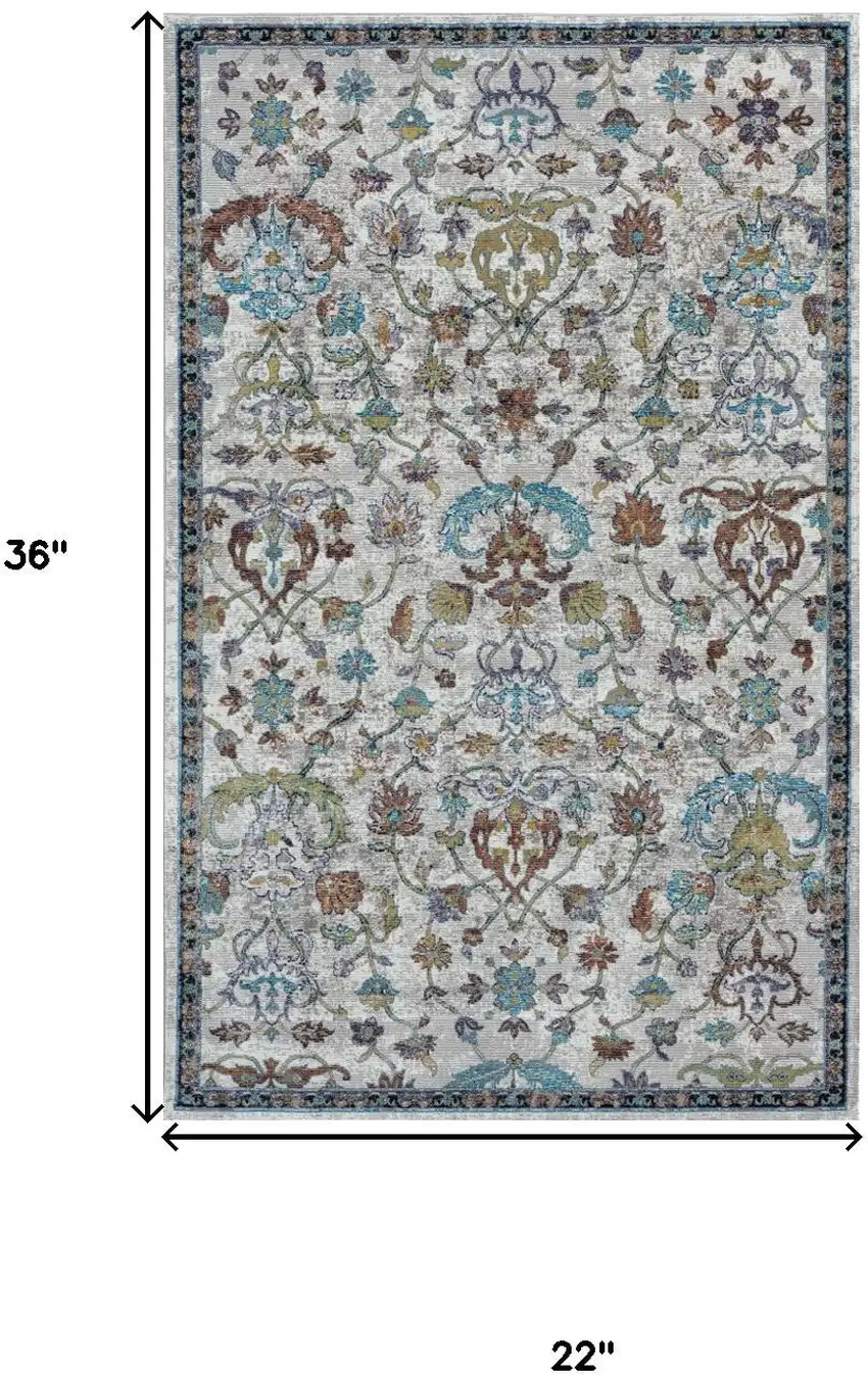 Blue And Sky Blue Floral Distressed Area Rug Photo 3