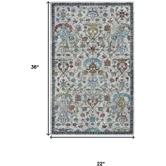 Blue And Sky Blue Floral Distressed Area Rug Photo 3