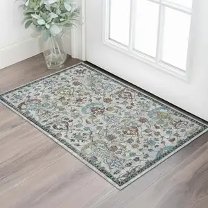 Photo of Blue And Sky Blue Floral Distressed Area Rug