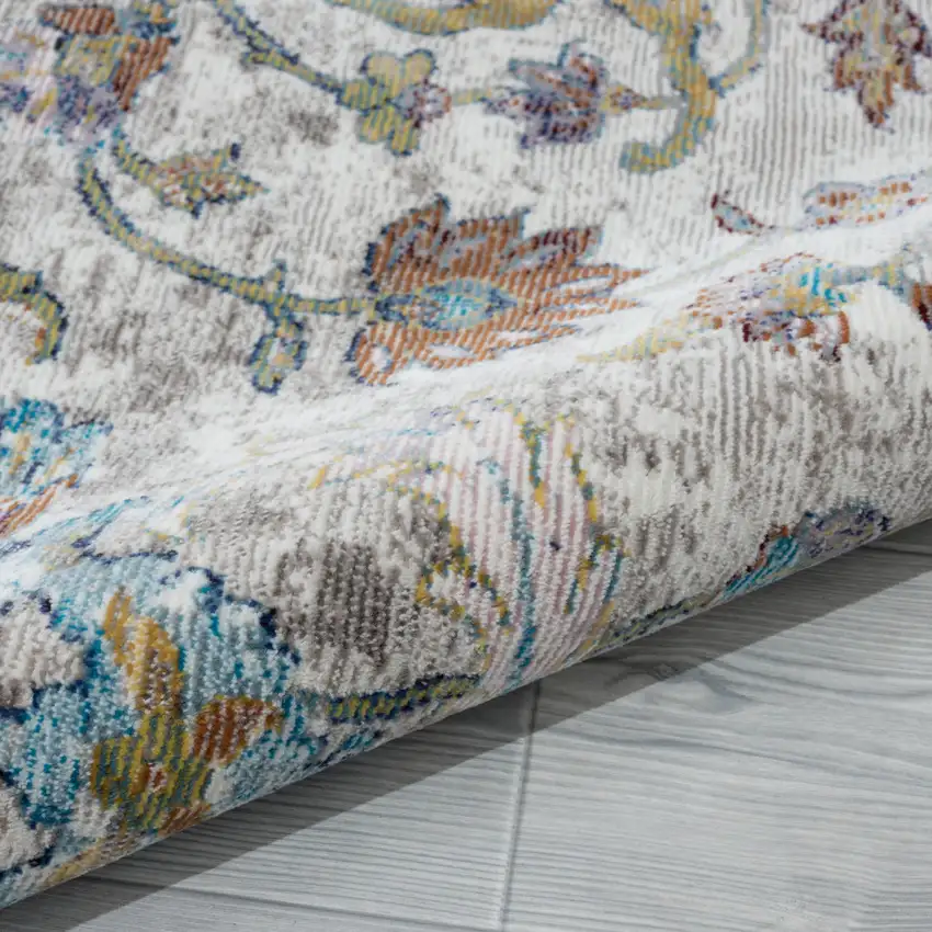 Blue And Sky Blue Floral Distressed Area Rug Photo 8