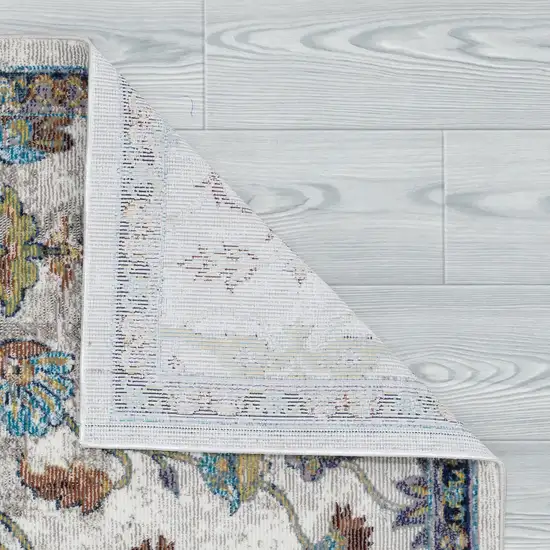 Blue And Sky Blue Floral Distressed Area Rug Photo 9