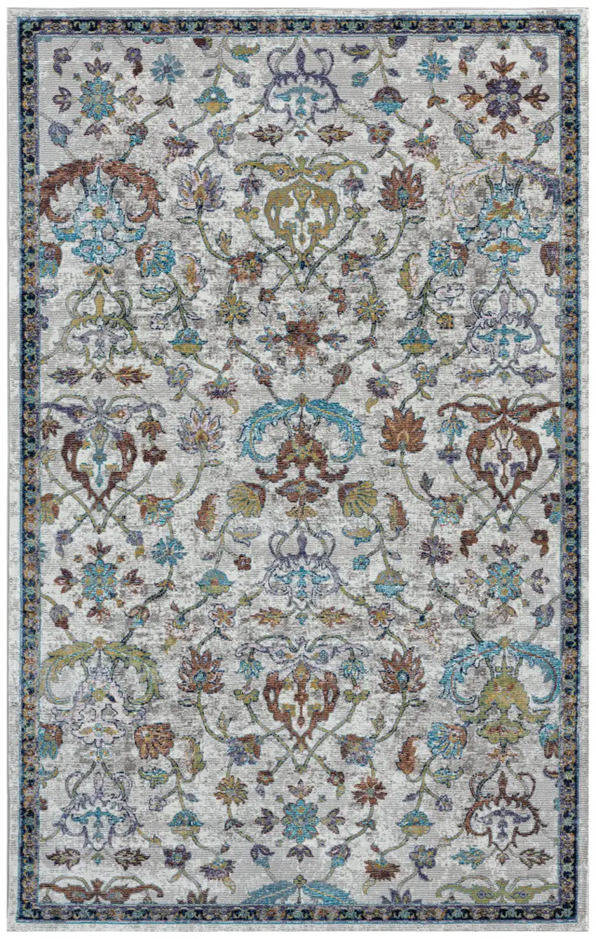 Blue And Sky Blue Floral Distressed Area Rug Photo 2