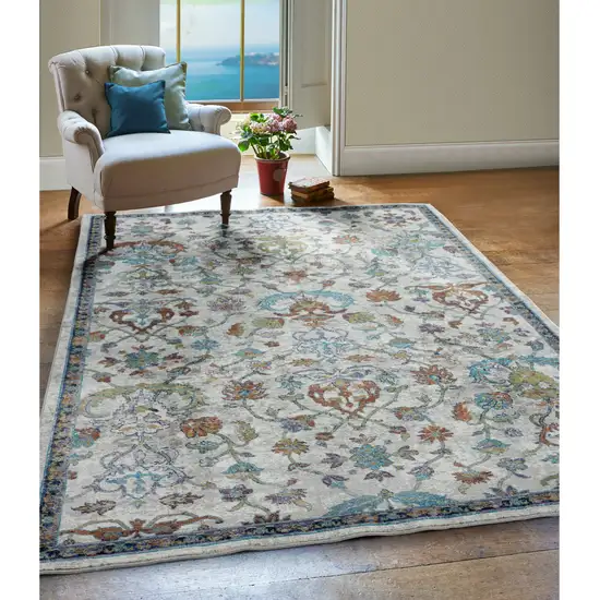 Blue And Sky Blue Floral Distressed Area Rug Photo 6