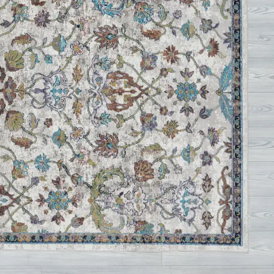 Blue And Sky Blue Floral Distressed Area Rug Photo 9