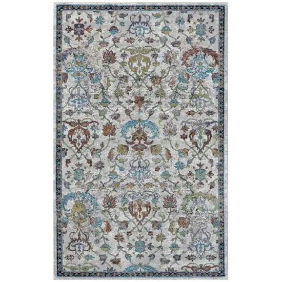 Blue And Sky Blue Floral Distressed Area Rug Photo 5