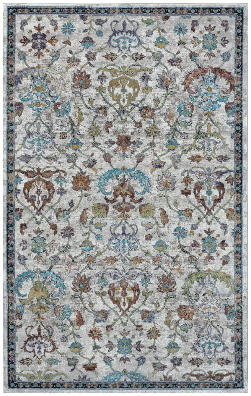 Blue And Sky Blue Floral Distressed Area Rug Photo 5