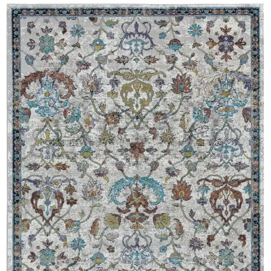 Blue And Sky Blue Floral Distressed Area Rug Photo 4