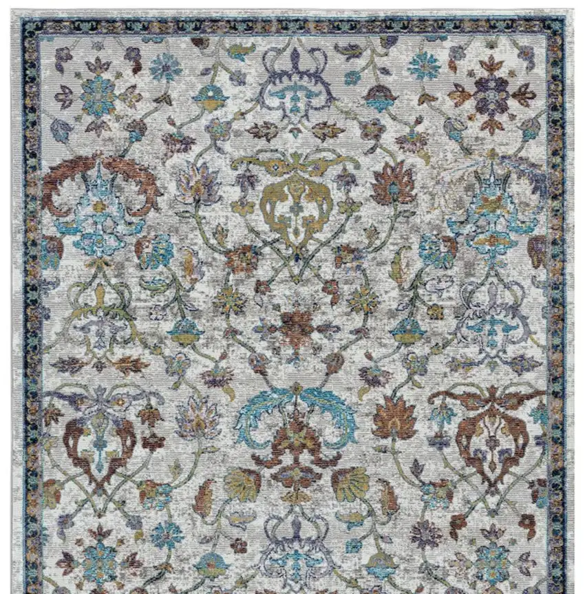 Blue And Sky Blue Floral Distressed Area Rug Photo 4