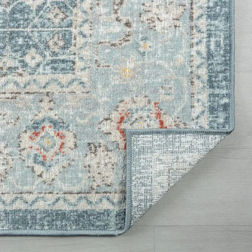 Blue And Sky Blue Floral Distressed Area Rug Photo 9