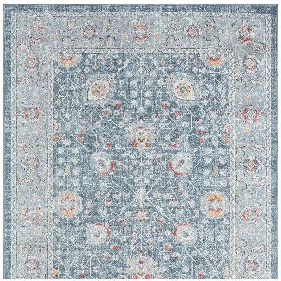 Blue And Sky Blue Floral Distressed Area Rug Photo 3
