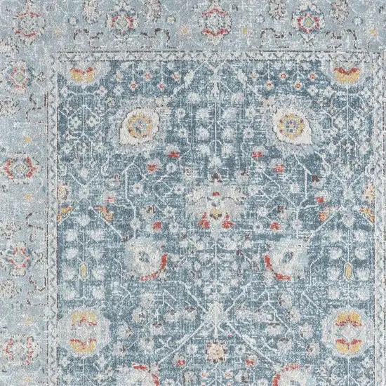 Blue And Sky Blue Floral Distressed Area Rug Photo 2