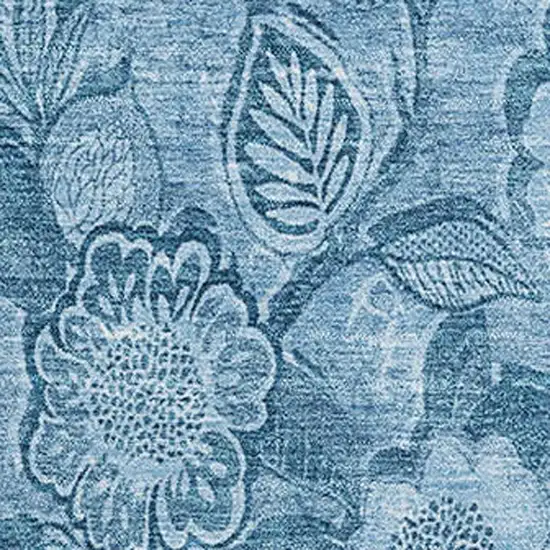 Blue And Sky Blue Floral Washable Area Rug With UV Protection Photo 3