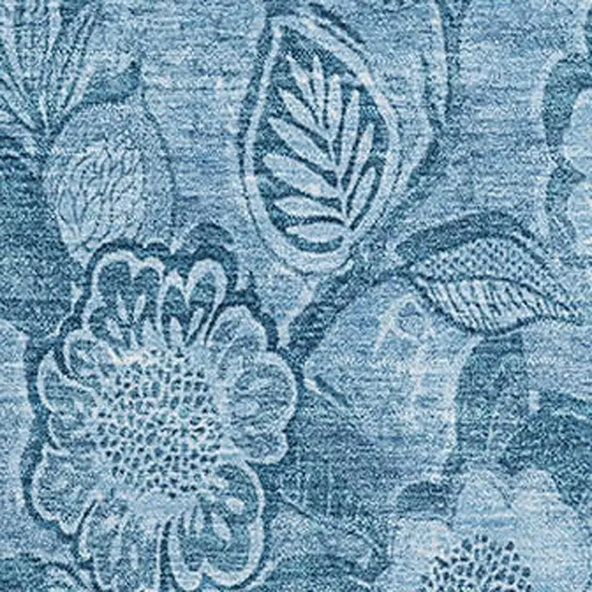 Blue And Sky Blue Floral Washable Area Rug With UV Protection Photo 3