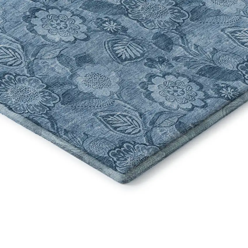 Blue And Sky Blue Floral Washable Area Rug With UV Protection Photo 8