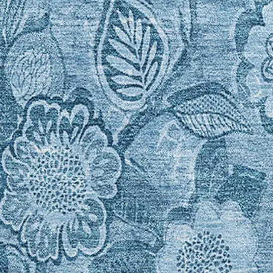 Blue And Sky Blue Floral Washable Area Rug With UV Protection Photo 3