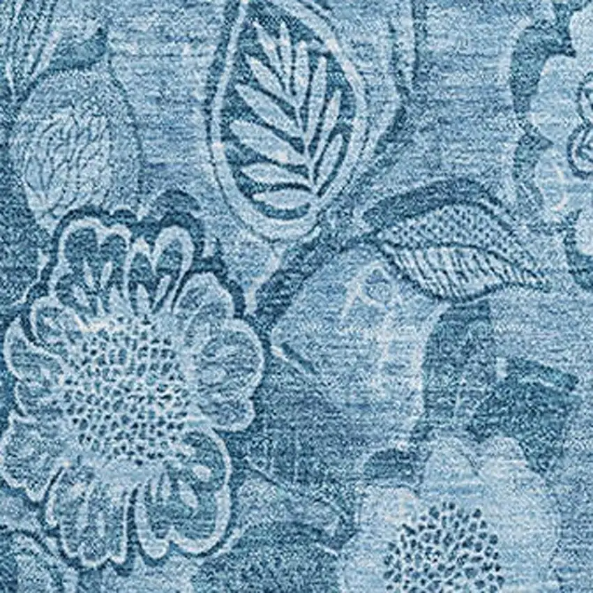 Blue And Sky Blue Floral Washable Area Rug With UV Protection Photo 3