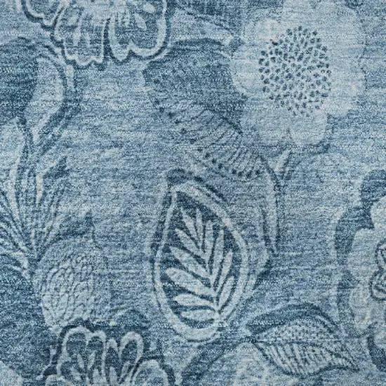 Blue And Sky Blue Floral Washable Area Rug With UV Protection Photo 8