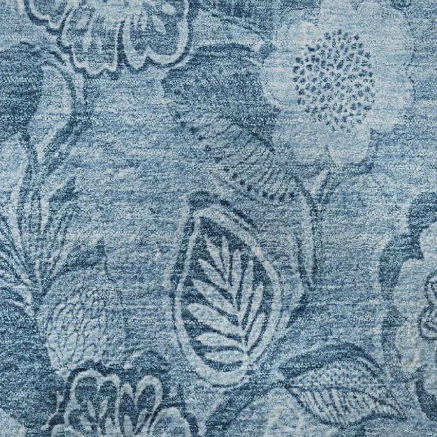 Blue And Sky Blue Floral Washable Area Rug With UV Protection Photo 8