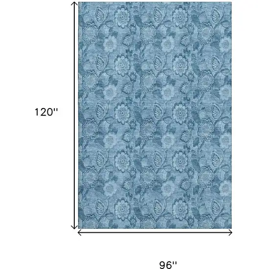 Blue And Sky Blue Floral Washable Area Rug With UV Protection Photo 9