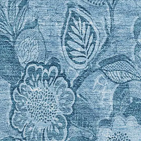 Blue And Sky Blue Floral Washable Area Rug With UV Protection Photo 3