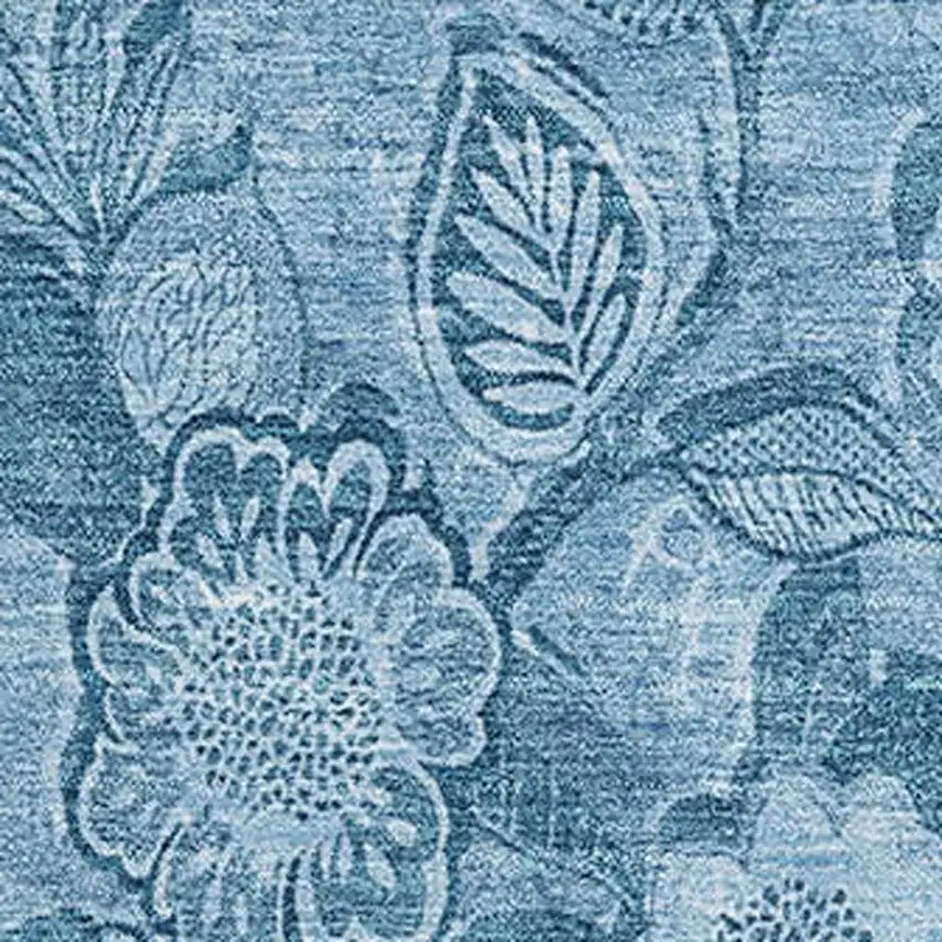 Blue And Sky Blue Floral Washable Area Rug With UV Protection Photo 3