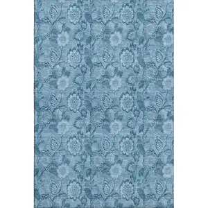 Photo of Blue And Sky Blue Floral Washable Area Rug With UV Protection