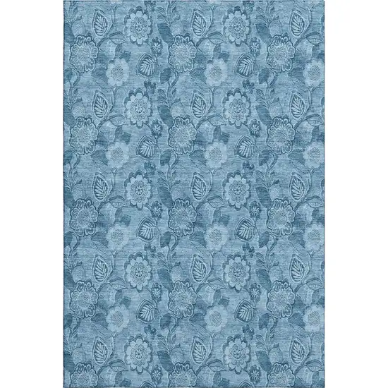 Blue And Sky Blue Floral Washable Area Rug With UV Protection Photo 1