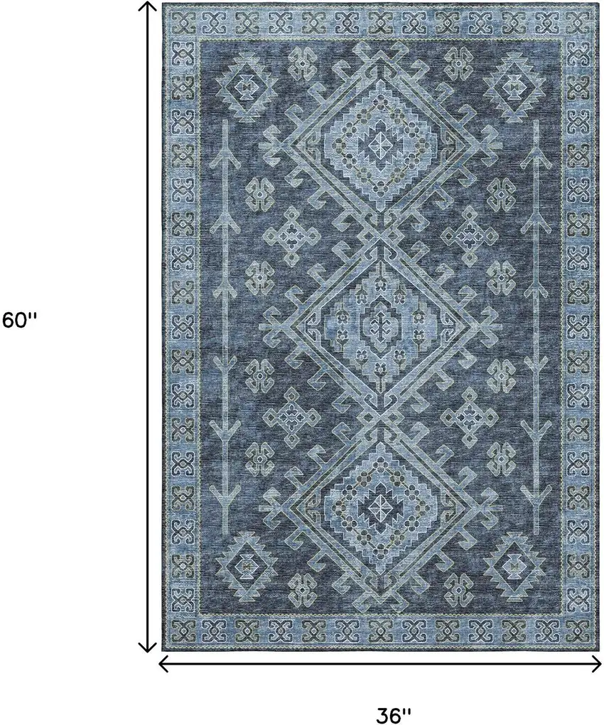 Blue And Sky Blue Geometric Washable Area Rug With UV Protection Photo 3