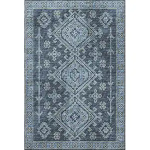 Photo of Blue And Sky Blue Geometric Washable Area Rug With UV Protection