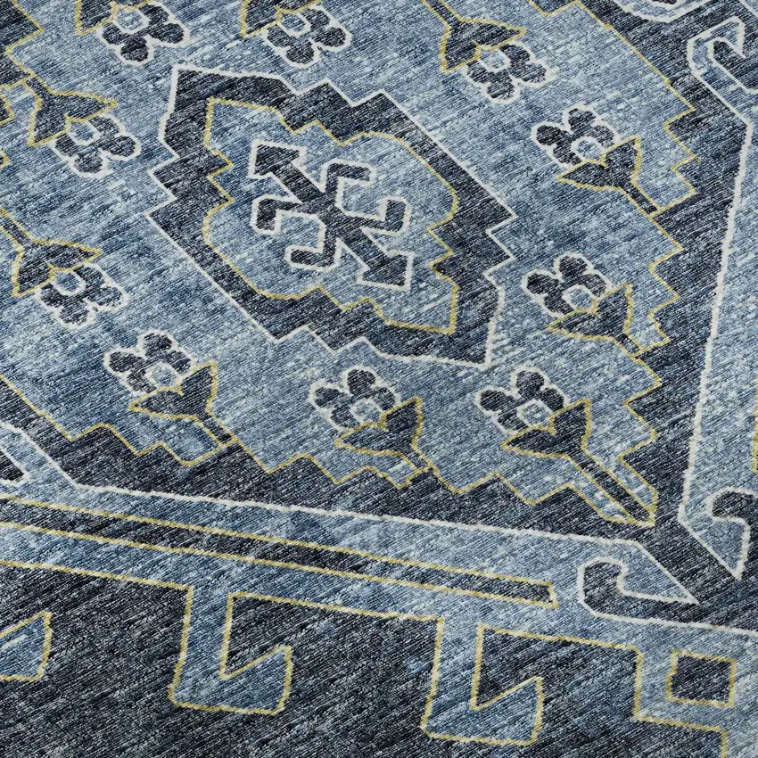 Blue And Sky Blue Geometric Washable Area Rug With UV Protection Photo 9