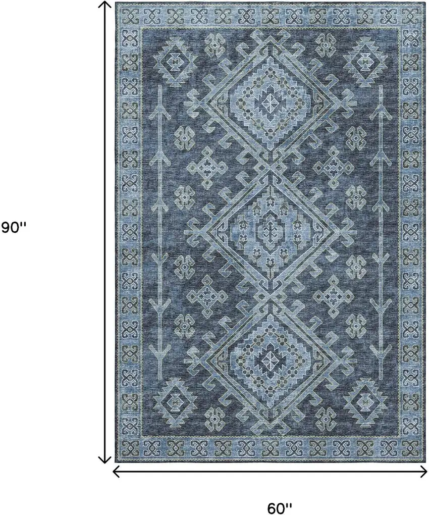 Blue And Sky Blue Geometric Washable Area Rug With UV Protection Photo 3