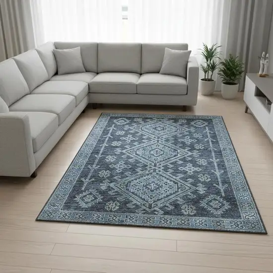 Blue And Sky Blue Geometric Washable Area Rug With UV Protection Photo 1