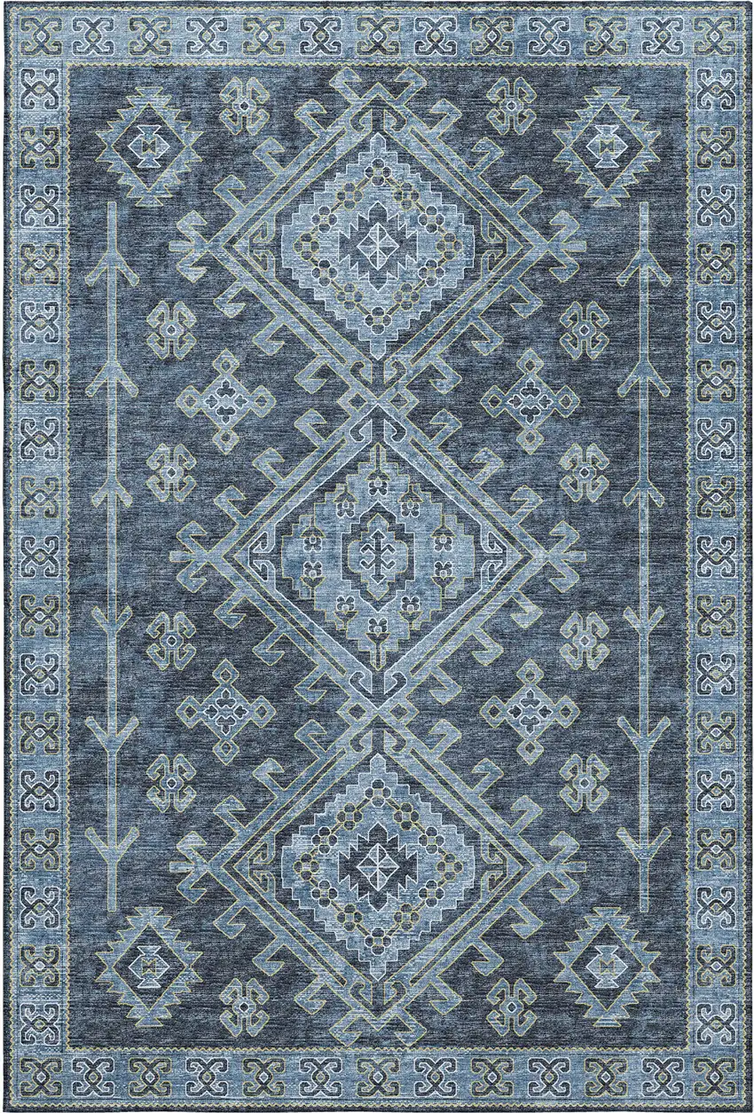 Blue And Sky Blue Geometric Washable Area Rug With UV Protection Photo 2