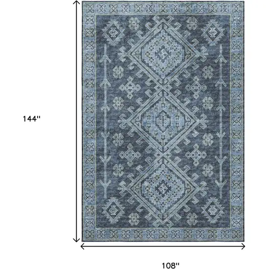Blue And Sky Blue Geometric Washable Area Rug With UV Protection Photo 3