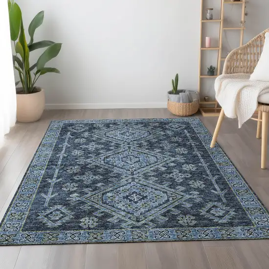Blue And Sky Blue Geometric Washable Area Rug With UV Protection Photo 4