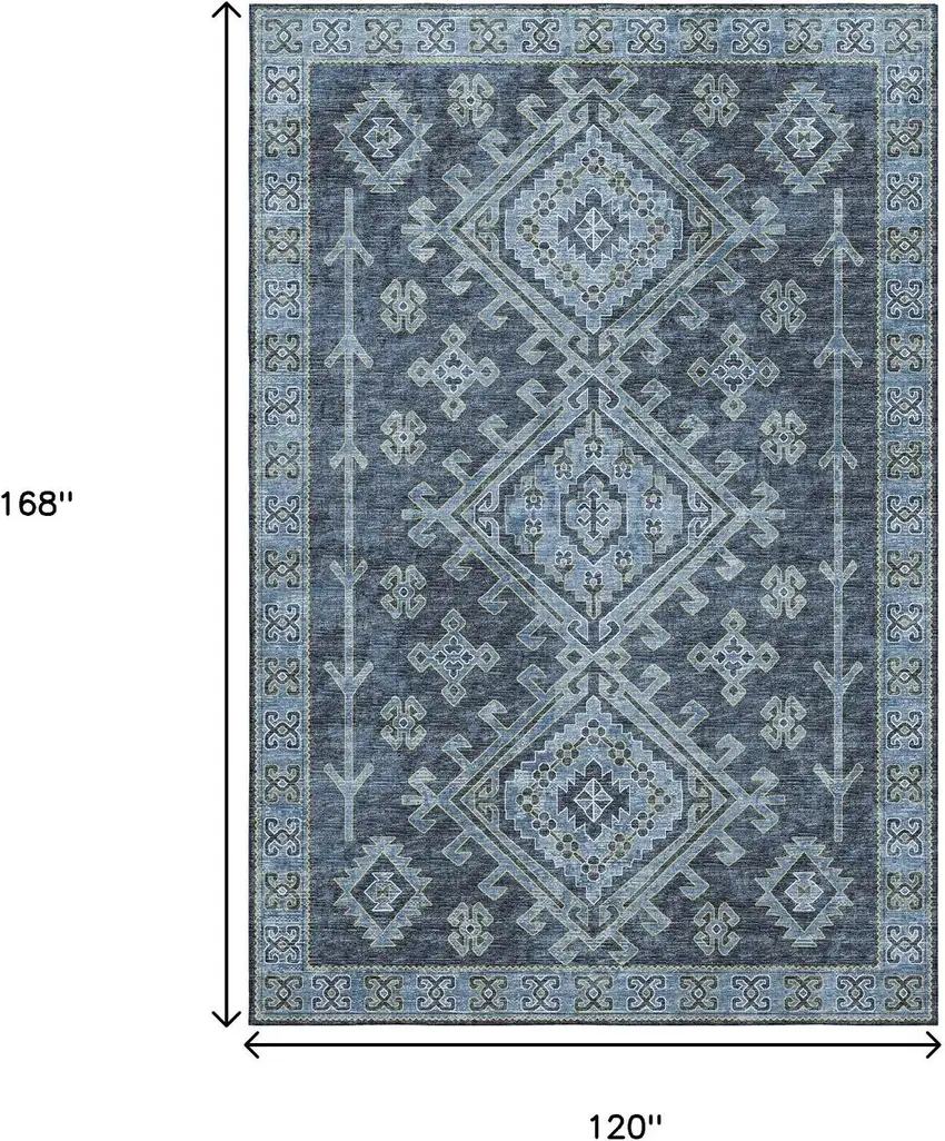 Blue And Sky Blue Geometric Washable Area Rug With UV Protection Photo 3