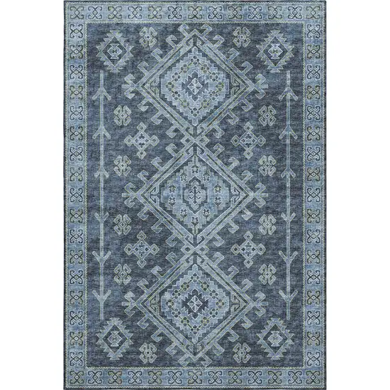 Blue And Sky Blue Geometric Washable Area Rug With UV Protection Photo 2